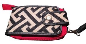 SPARTINA Wristlet Wallet Natural Linen & Leather Tan Black I.D. and Card Holder - Picture 1 of 7