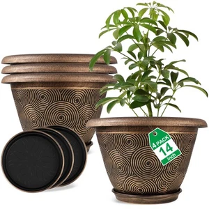 14 Inch Large Planter Pot for Plants Indoor Outdoor, 4 Pack Plastic Flower Po... - Picture 1 of 7