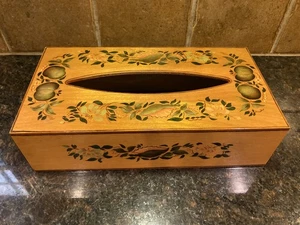 Wooden Tissue Box Cover Hand Tole Painted Country Floral Farmhouse VTG LOVELY - Picture 1 of 7