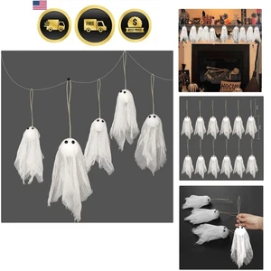 Halloween Geister Deko Paket 12 hängende weiße Geister mit schwarzen Augen - Bild 1 von 7