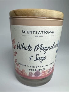 Scentsational WHITE MAGNOLIA Natural Coconut Bees Wax Blend Medium Candle 11 oz - Picture 1 of 8