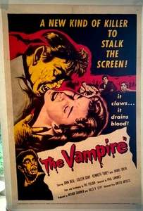 THE VAMPIRE 1957 ORIGINAL 1sht LINEN BACKED John Beal IT CLAWS! IT DRAINS BLOOD! - Picture 1 of 9