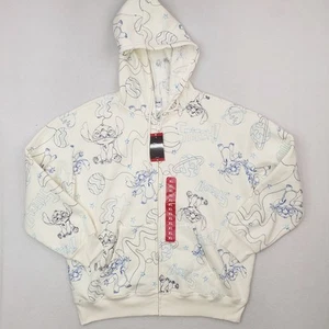 Disney Stitch Jacket Womens Extra Large Cream Blue Full Zip Hoodie Allover Print - Picture 1 of 16