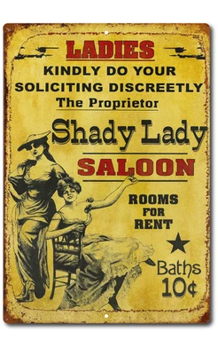 Vintage Shady Lady Saloon Tin Sign 8x12 Metal Wall Decor Retro Bath Rooms Rent - Image 1 of 4