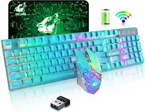 Wireless Keyboard Mouse Combo Rainbow Backlit 2.4G Rechargeable 3800mAh Battery - Picture 1 of 16
