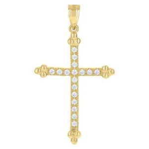 10kt Two Tone Gold CZ Mens Womens Cross Religious Charm Pendant Small Tiny - Picture 1 of 1
