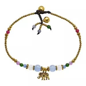 Charming Boho Elephant Colorful Stone and Brass Beads Handmade Anklet - Picture 1 of 5