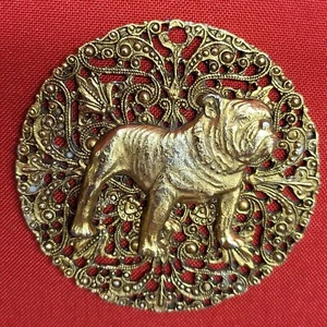 VTG French Bulldog Filigree Pendant Gold Tone Large - Picture 1 of 8