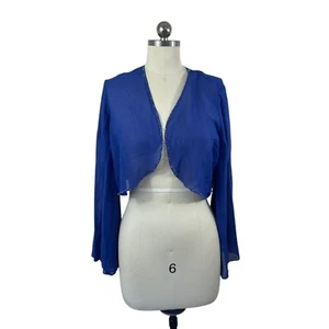 Y2K Jessica London Belero Crop Jacket Womens 14 Blue Chiffon Beaded Bollywood - Picture 1 of 10