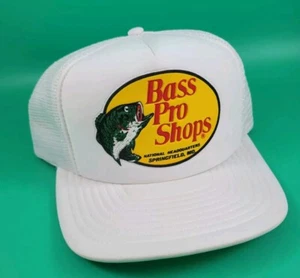 Vintage Bass Pro Shops Mesh Snapback Trucker Hat Cap - National HQ - WHITE - Picture 1 of 6