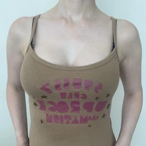 Vintage Y2K Women’s 100% Cotton Khaki Stussy Singlet In Size 8 Australian Made - Picture 1 of 5