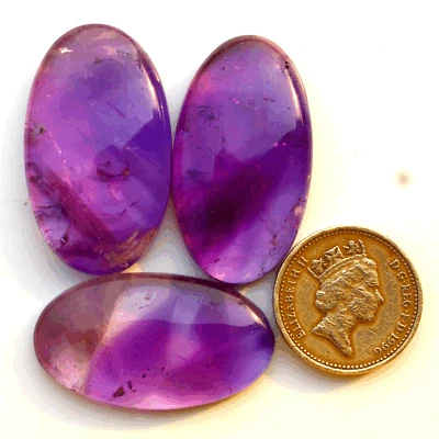 Piedras preciosas sueltas cabujón ovalado de cuarzo amatista brasileño natural 3 piezas 36,3 mm-38 mm Foto 1 de 4