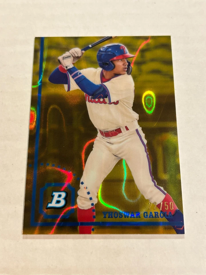 2022 BOWMAN HERITAGE CHROME YHOSWAR GARCIA 22/50 GOLD LAVA REFRACTOR PHILLIES SP - Image 1 of 2