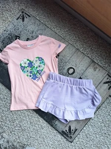 NWT Skechers Girls 2 Piece Set Floral Heart Tshirt And Ruffle Shorts Purple SZ 5 - Picture 1 of 6