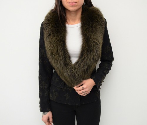 TERANI COUTURE Giacca donna Gai Mattiolo Couture blazer lana bordo pelliccia verde taglia IT 42 38 6 S