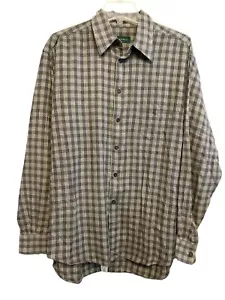 Canali Long Sleeve Button Up Shirt Size 42/16.5 Brown Plaid Check Cotton Twill - Picture 1 of 7