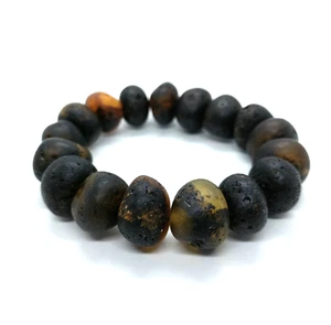 RARE Amber Stones Bracelet Natural Black Color Large Beads - Picture 1 of 5