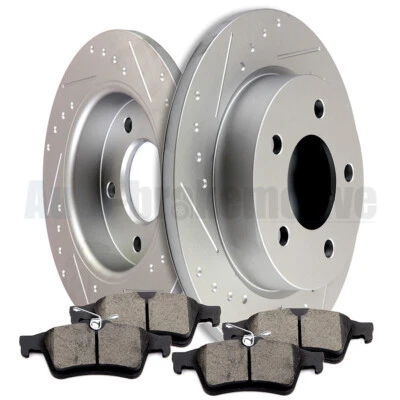 FOR 2008 2009 2010 2011 2012 MAZDA 3 REAR BRAKE ROTORS + CERAMIC PADS SLOT KIT - Image 1 of 4