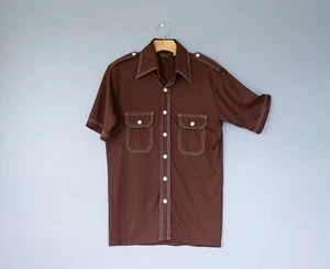 Vintage 1960s PURITAN Ban Lon Men Shirt Size S Epaulet Mod Fashion Retro Grandpa - Picture 1 of 10