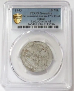 1943 LITZMANNSTADT POLAND LODZ GETTO 10 MARK PCGS UNCIRCULATED DET* - Picture 1 of 2