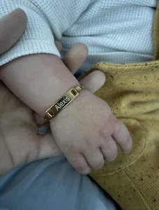 Gold Plated Personalized Engraved bracelet For Babies And Kids Stainless Steel - Picture 1 of 3