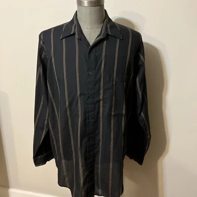 Impact Shirt Mens Large Vintage Black Dress Button Down Long Sleeve Striped L - Image 1 of 4