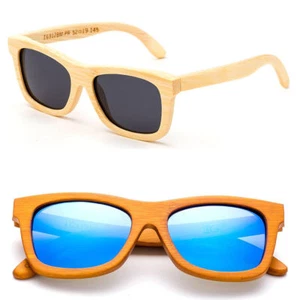 Handmade Bamboo Sunglasses Anti-Glare Polarized Wooden Spring Hinges UV 100% - Picture 1 of 5