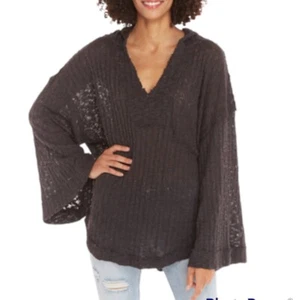 Free People Women's Baja Babe Hacci Hooded Sweater Top in Washed Black - Picture 1 of 16