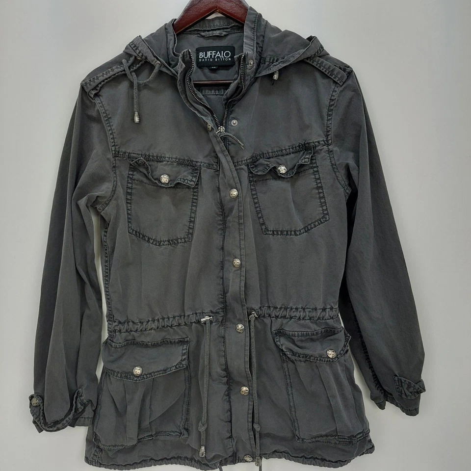 Chaqueta BUFFALO David Bitton gris liso cargo Tampa para mujer talla pequeña S Foto 1 de 4