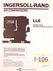 Ingersoll Rand LLE Air Compressors, Operators Instructions Manual 1992 - Picture 1 of 2