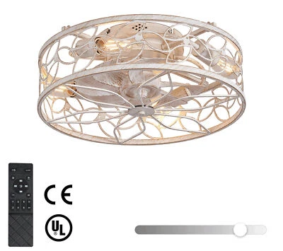 18" White Farmhouse Cage Flush Mount Ceiling Fan Light with Remote Control Kit - Image 1 of 4