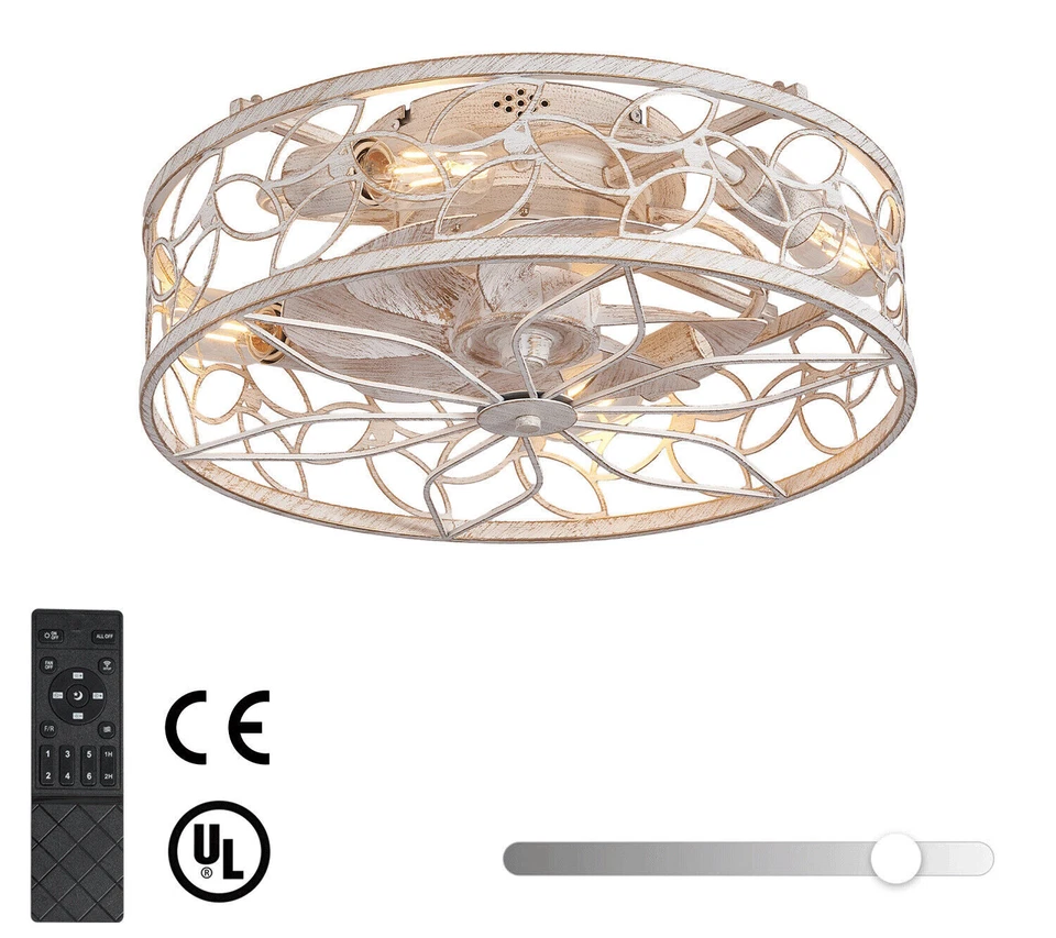 18" White Farmhouse Cage Flush Mount Ceiling Fan Light with Remote Control Kit - Image 1 of 4
