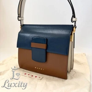 AUTHENTIC MARNI 2WAY Trunk Shoulder Bag blue/brown Leather w/Dust bag - Picture 1 of 16