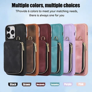 Retro Reißverschluss Brieftasche Kartenhalter Leder Handy Hülle Cover für iPhone 16 Samsung - Bild 1 von 13