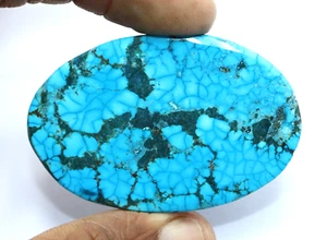 Ragnatela naturale 98 CT turchese blu taglio ovale pietra preziosa certificata non trattata - Foto 1 di 8