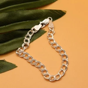 5mm Double Link Charm 8 Inch Women's Wedding Bracelet 14K White Gold Plated - Picture 1 of 9