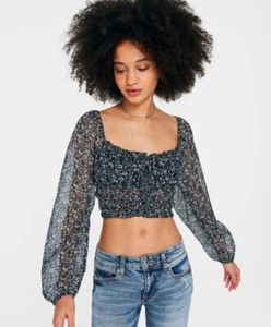 Camicetta Aeropostale floreale paisley cropped donna taglia small manica lunga - Foto 1 di 7