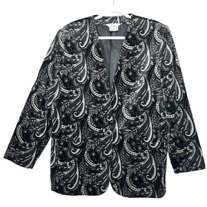 Giacca TanJay Vintage Blazer Velluto Velluto Nero Grigio Design Paisley Taglia 16 - Foto 1 di 10
