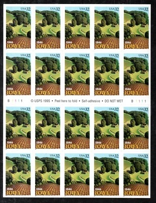 US Scott #3089a "Iowa" Never Folded Self- Adhesive Booklet Pane - Image 1 of 2