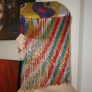 Kazakh Uzbek Traditional Hat Tubeteika Women Ikat Cap Ethnic Beaded 21" Small - Picture 1 of 6