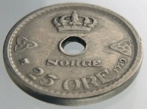 1929 Norway Twenty-Five Ore KM# 384 Circulated Coin 058D - Picture 1 of 6