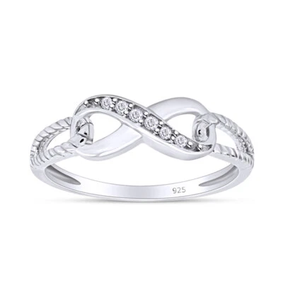 2/67 Ct Natural Diamond Infinity Rope Wedding Band Ring Solid 925 Sterling - Image 1 of 4