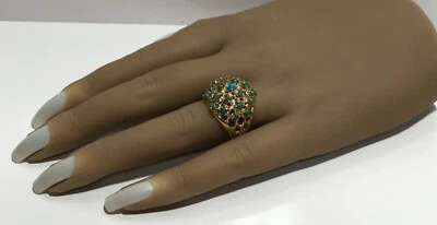 HERMOSO ANILLO TURQUESA RACIMO ORO AMARILLO MACIZO 10K DE COLECCIÓN TALLA 6,5 Foto 1 de 4