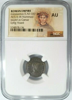 Constantius II Roman Empire BI Nummus AE3/4 NGC AU Ancient Epfig Hoard Pedigree - Image 1 of 4