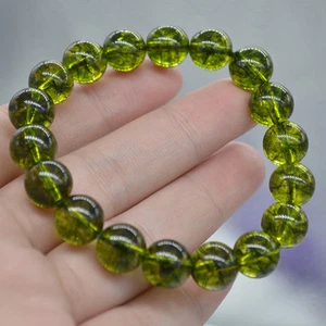 Bracciale perline tonde pietre preziose peridoto verde naturale 10 mm AAA - Foto 1 di 4