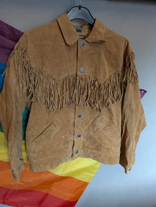 Vintage Western Jacket Brown Suede Fringe Tassle Size M - Picture 1 of 8