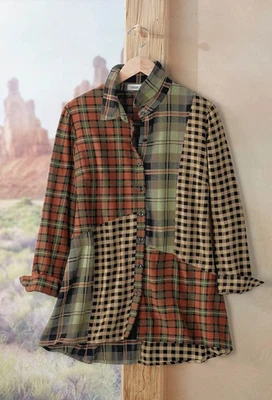 Túnica Coldwater Creek para mujer mezclada y combinada a cuadros color especia múltiple Foto 1 de 4