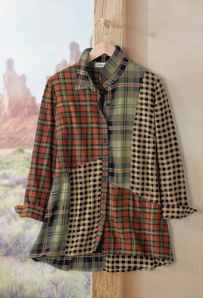 Túnica Coldwater Creek para mujer mezclada y combinada a cuadros color especia múltiple Foto 1 de 4