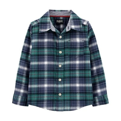 Oshkosh мальчиков клетку фланель на пуговицах синий зеленый белая рубашка размер 3T хлопок - Изображение 1 из 4