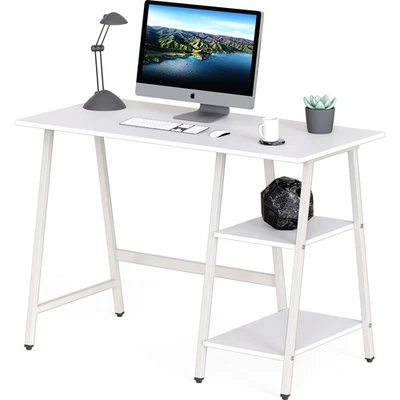 SHW 43-Inch Home Office Trestle Computer Desk, White, Engineered Wood with